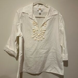Talbots Beaded Linen 3/4 Sleeve Tunic Top - Large
